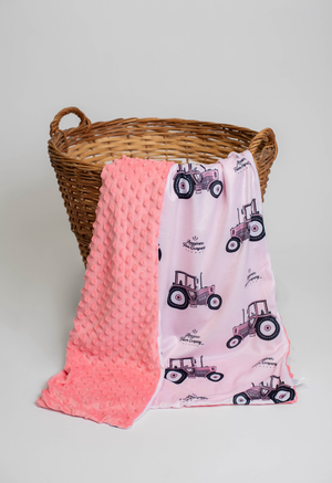 Pink Tractor Minky Blanket