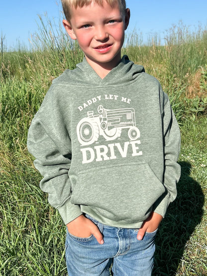 ‘Daddy Let Me Drive’ Heather Green Toddler/Youth Hoodie