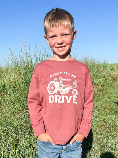 ‘Daddy Let Me Drive’ Crimson Toddler/Youth Long Sleeve