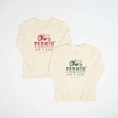 ‘Farmin’ Ain’t Easy’ Green Toddler/Youth Long Sleeve