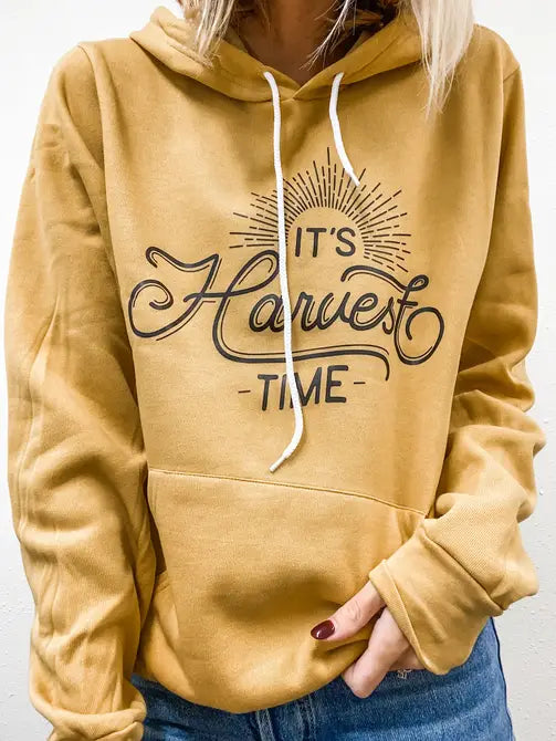 'It's Harvest Time' Graphic Mustard Hoodie