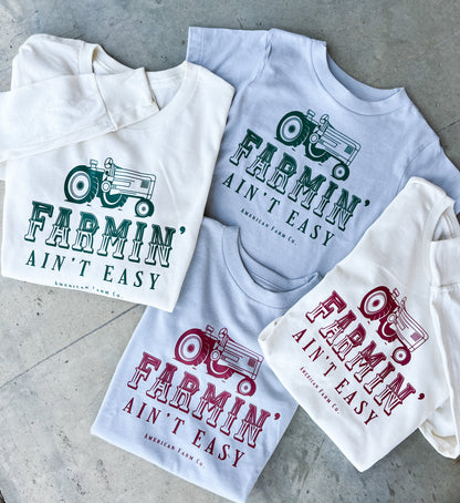 ‘Farmin’ Ain’t Easy’ Red Toddler/Youth Tees