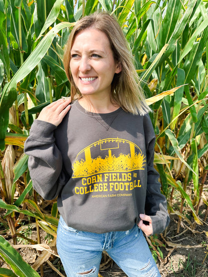 ‘Cornfields and College Football’ Washed Black Crewneck - American Farm Company