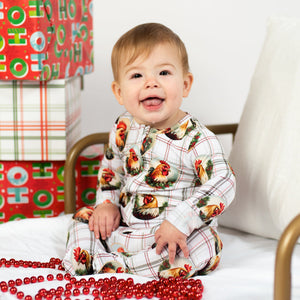 Christmas Plaid Rooster Baby Footed Bamboo Pajamas PREORDER