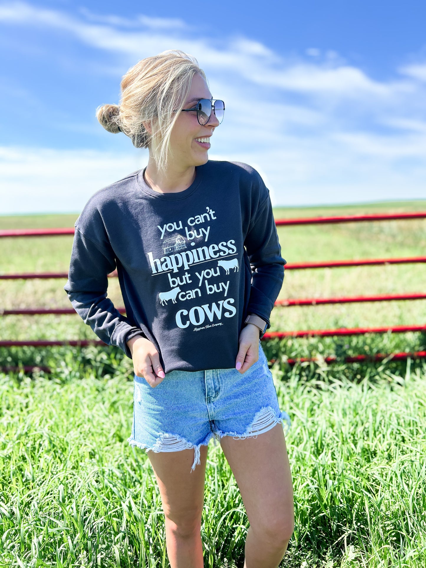 ‘Can’t Buy Happiness, Buy Cows’ Vintage Black Crewneck