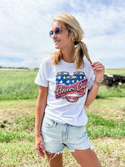 ‘Ameri-Can’ Heather White Tee