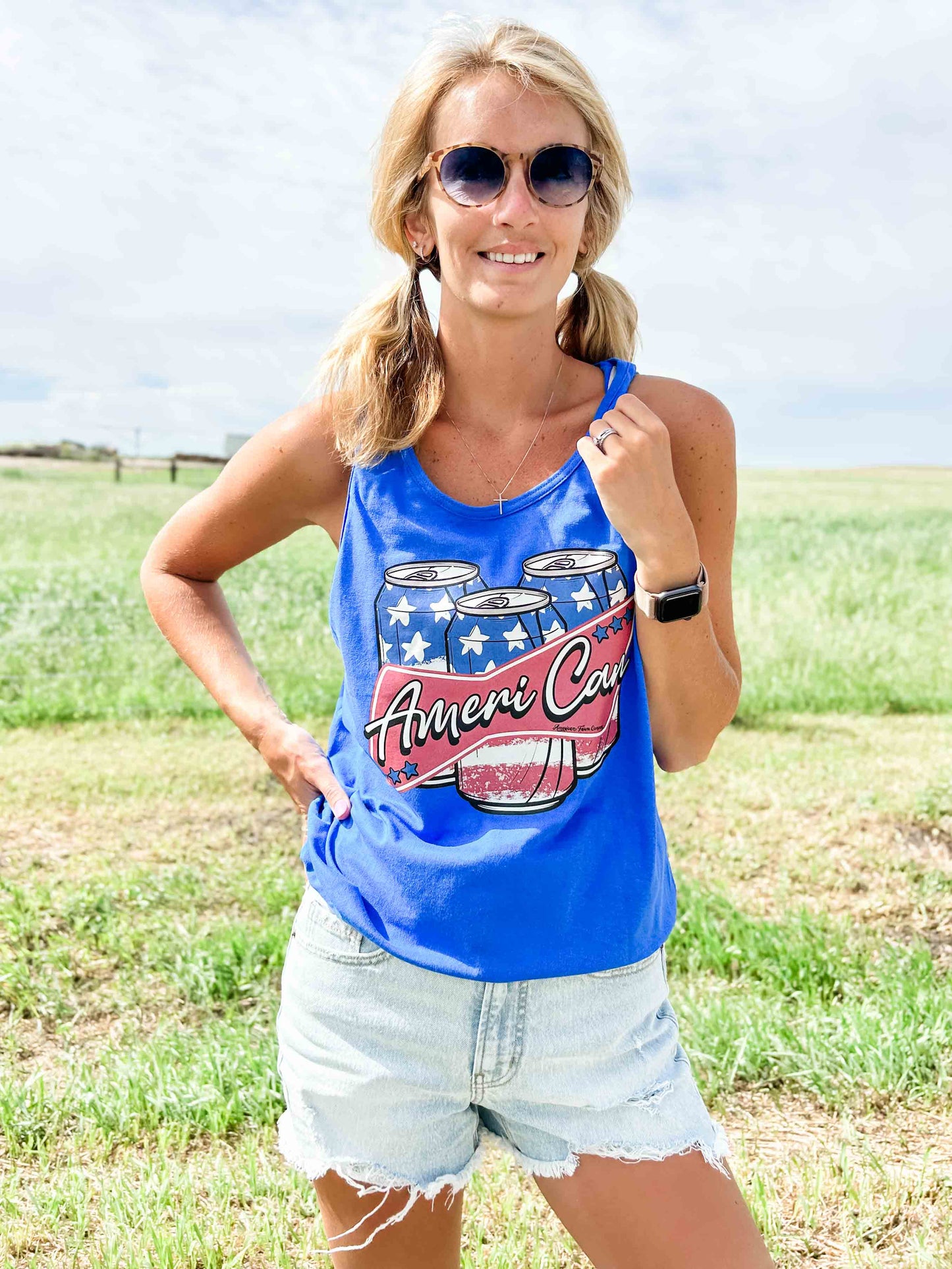 ‘Ameri-Can’ Royal Blue Tank Top