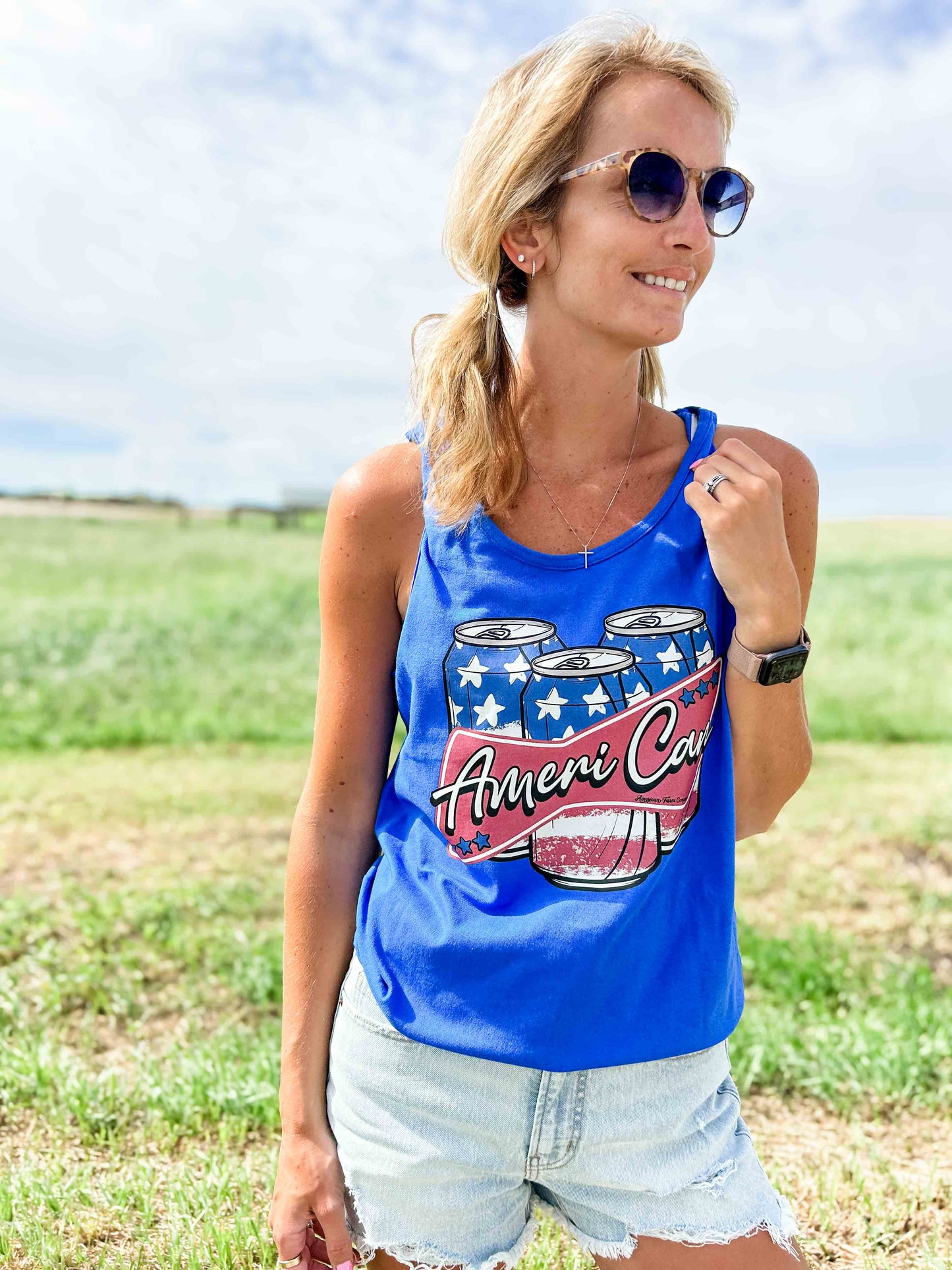 ‘Ameri-Can’ Royal Blue Tank Top