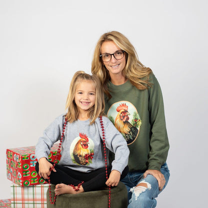 Christmas Rooster Olive Graphic Crewneck