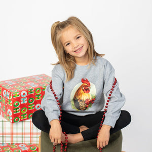 Christmas Rooster Youth Grey Graphic Crewneck