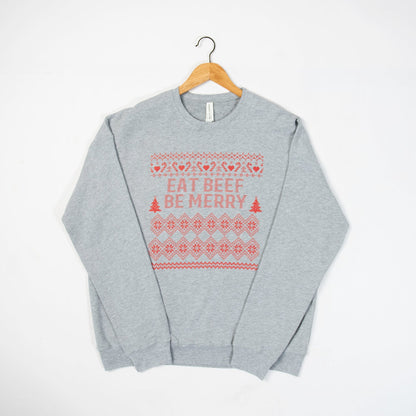 Christmas 'Eat Beef Be Merry' Grey Graphic Crewneck