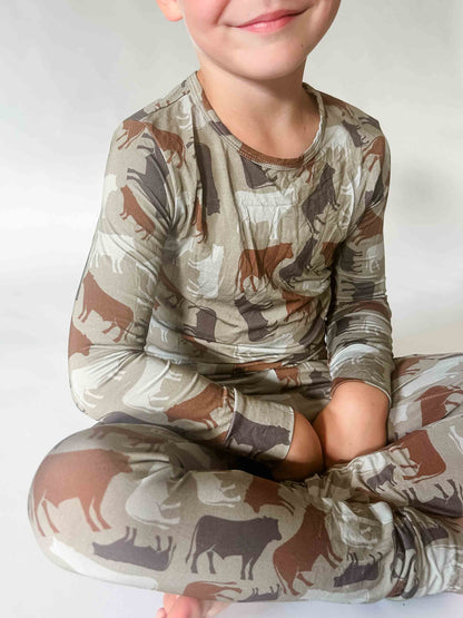 PREORDER Cow Camo Toddler/Youth Bamboo Pajamas