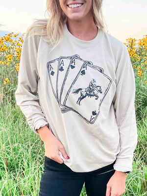 Cowboy Playing Cards Tan Crewneck