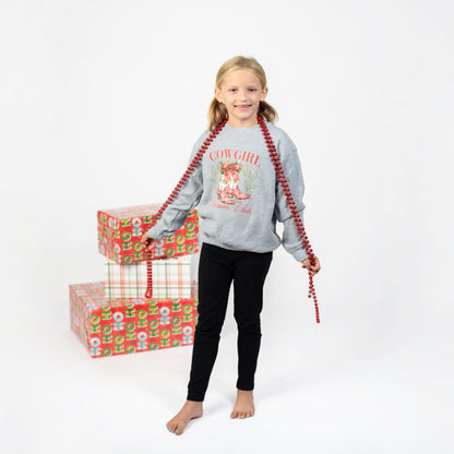 Cowgirl Christmas Club Youth Grey Graphic Crewneck