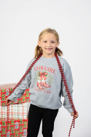 Cowgirl Christmas Club Youth Grey Graphic Crewneck