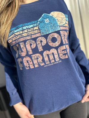 Retro 'Support Farmers' Navy Crew I American Farm Company