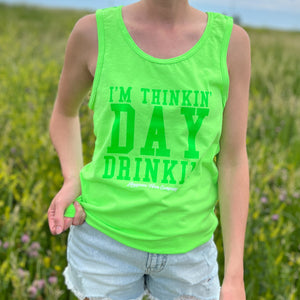 ‘I’m Thinkin’ Day Drinkin’ Neon Green Tank Top