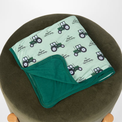 Green Tractor Kids Bamboo Blanket - PREORDER