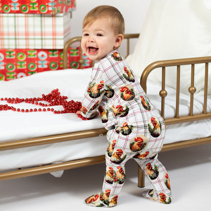 Christmas Plaid Rooster Baby Footed Bamboo Pajamas PREORDER