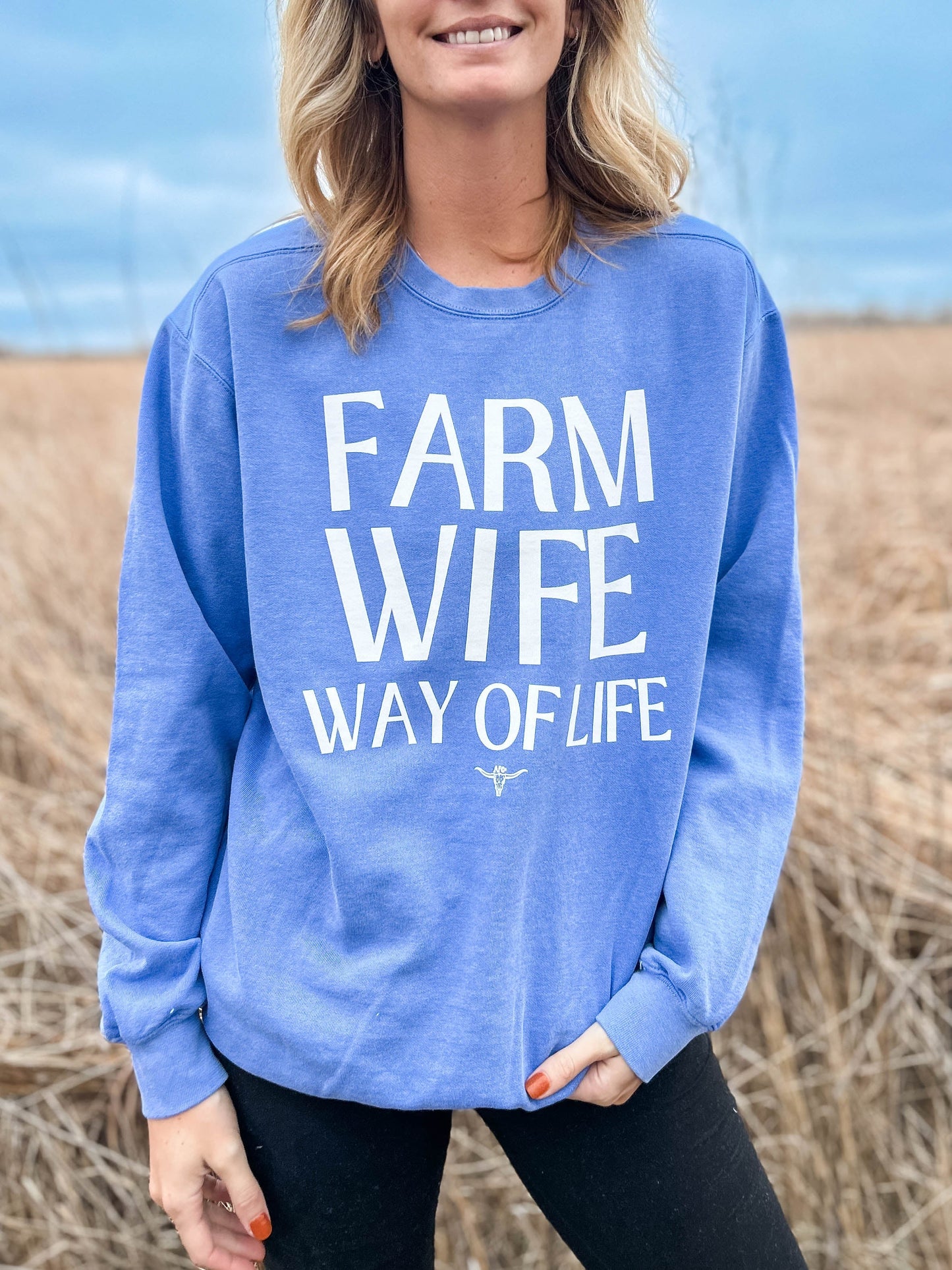 'Farm Wife Way of Life' Blue Crew