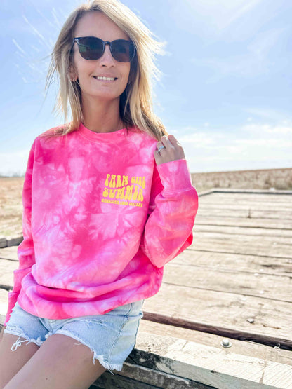 'Farm Girl Summer' Tie-Dye Pink Crewneck