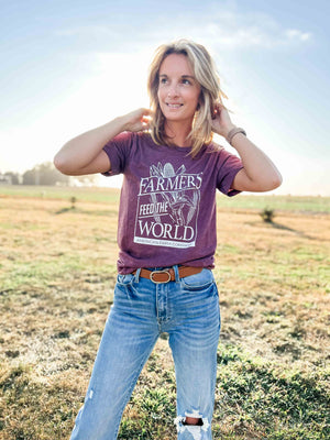 Farmers Feed the World Maroon Graphic Tee