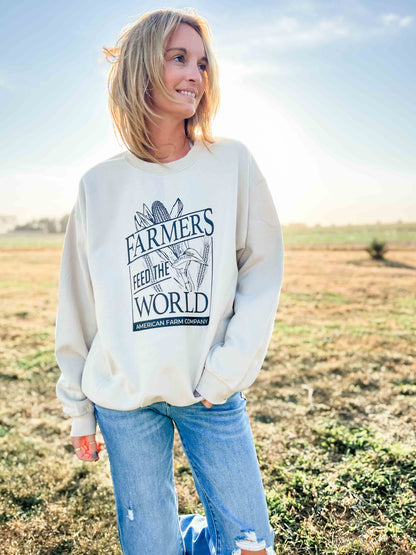 Farmers Feed the World Tan Graphic Crewneck