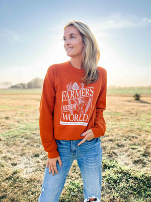 'Farmers Feed the World' Rust Graphic Crewneck