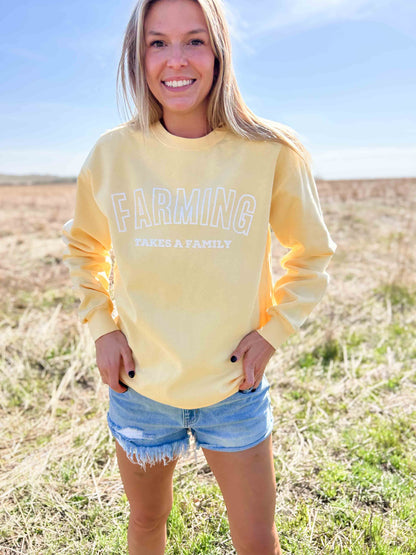 'Farming Takes a Family' Yellow Crewneck