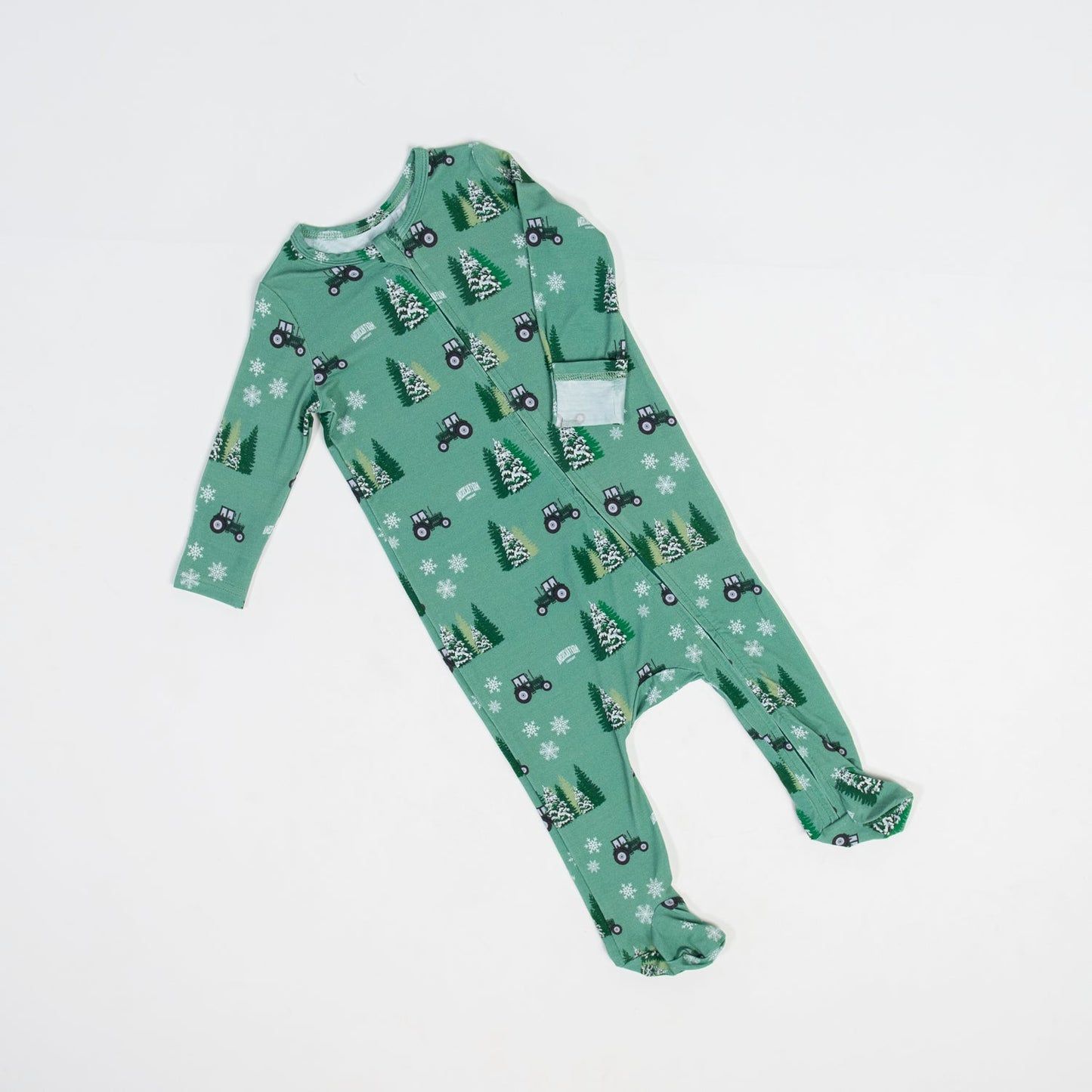 PREORDER Green Tractor Christmas Baby Bamboo Pajamas