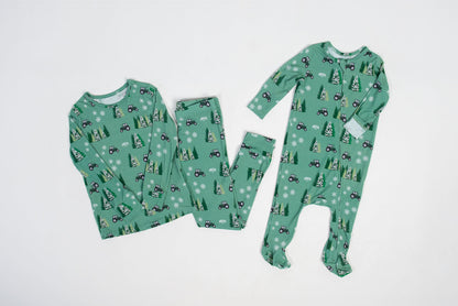 PREORDER Green Tractor Christmas Baby Bamboo Pajamas