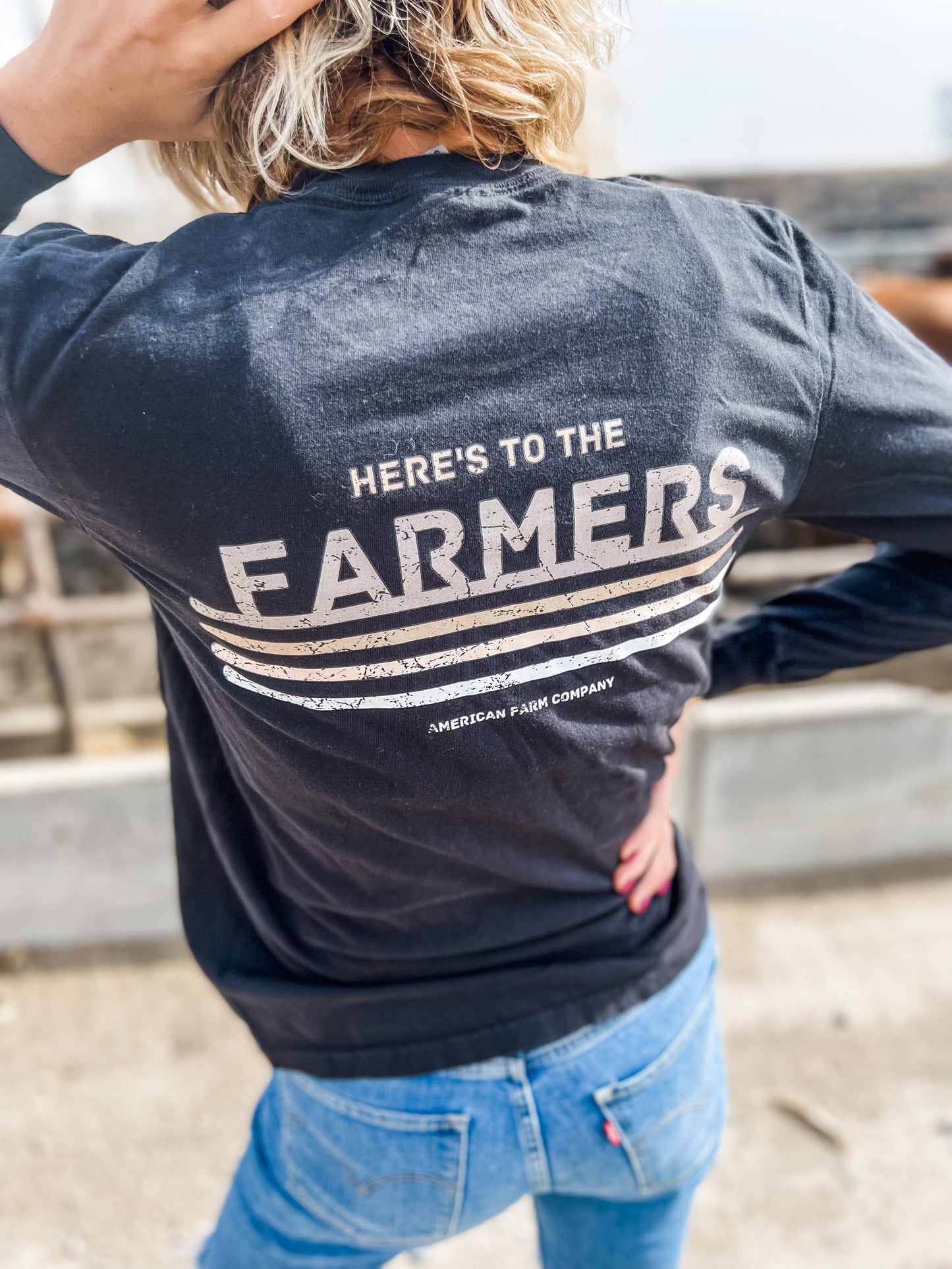 'Here's To the Farmers' Black Long Sleeve