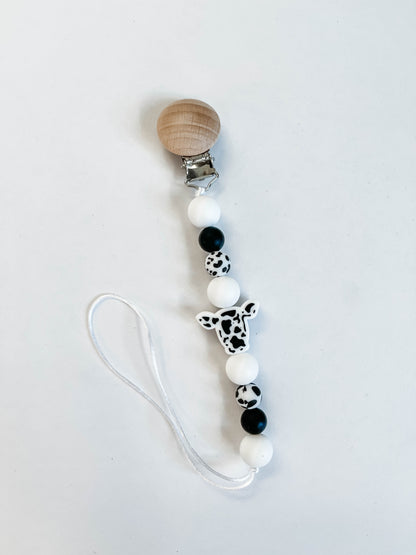 Holstein Black and White Paci Clip