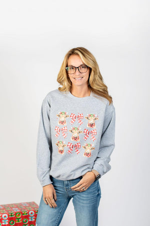 Christmas Highland Cow & Bows Graphic Crewneck