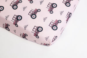 Pink Tractor Crib Sheet