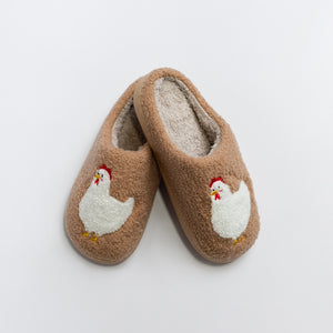 PREORDER Brown Fuzzy Chicken Slippers - Adult