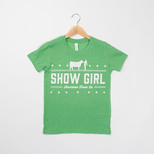 'Show Girl' Heather Green Cattle Tee - Youth