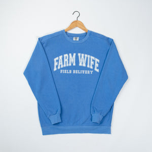 'Farm Wife Field Delivery' University Blue Crewneck