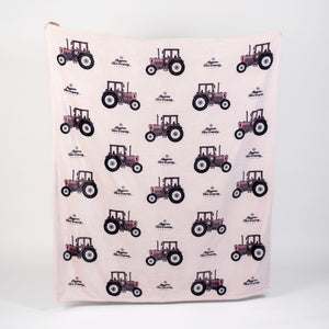 'Pink Tractor' Plush Blanket