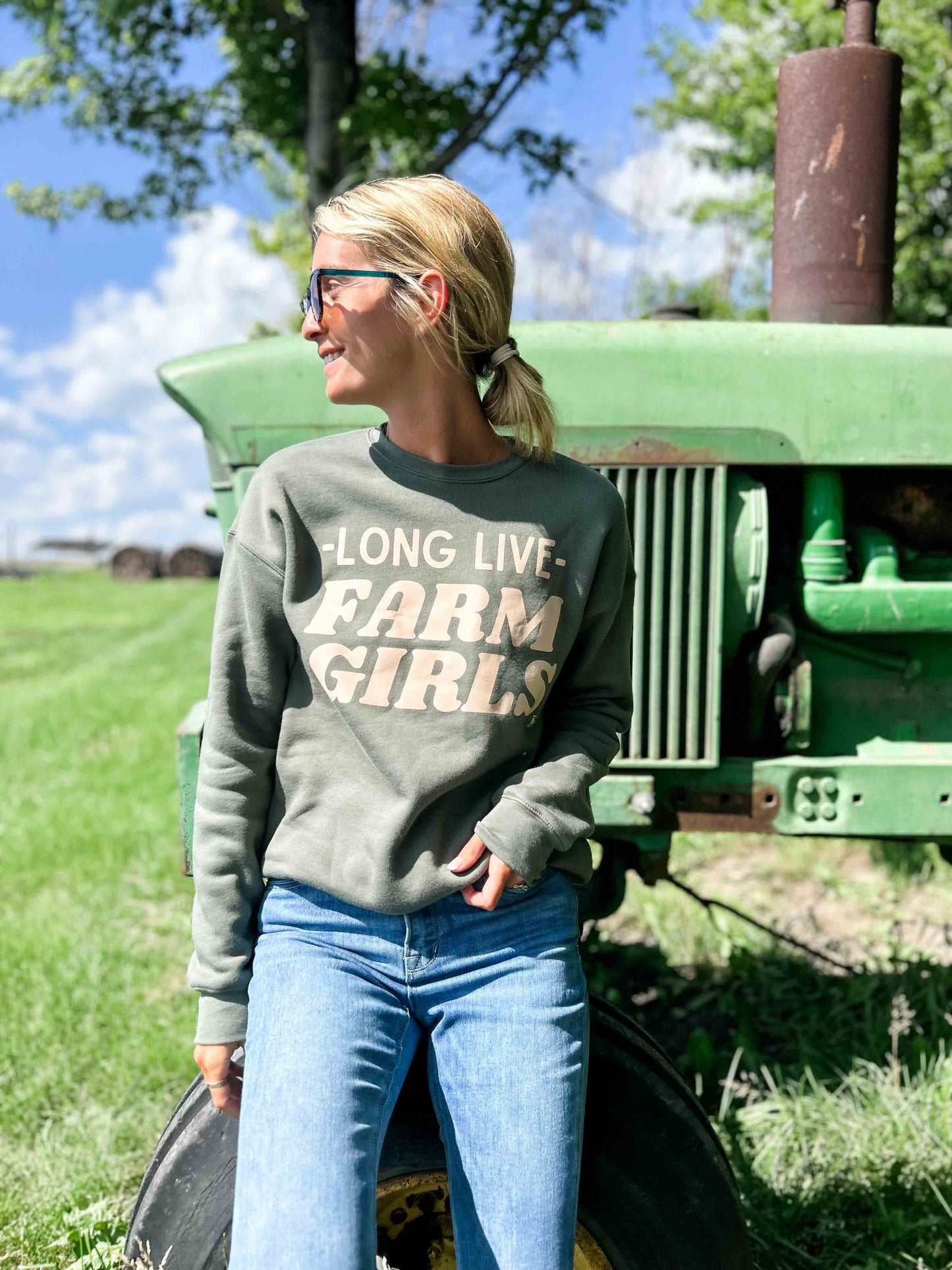 ‘Long Live Farm Girls’ Green Crewneck