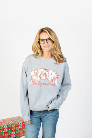 Merry Country Christmas Grey Graphic Crewneck