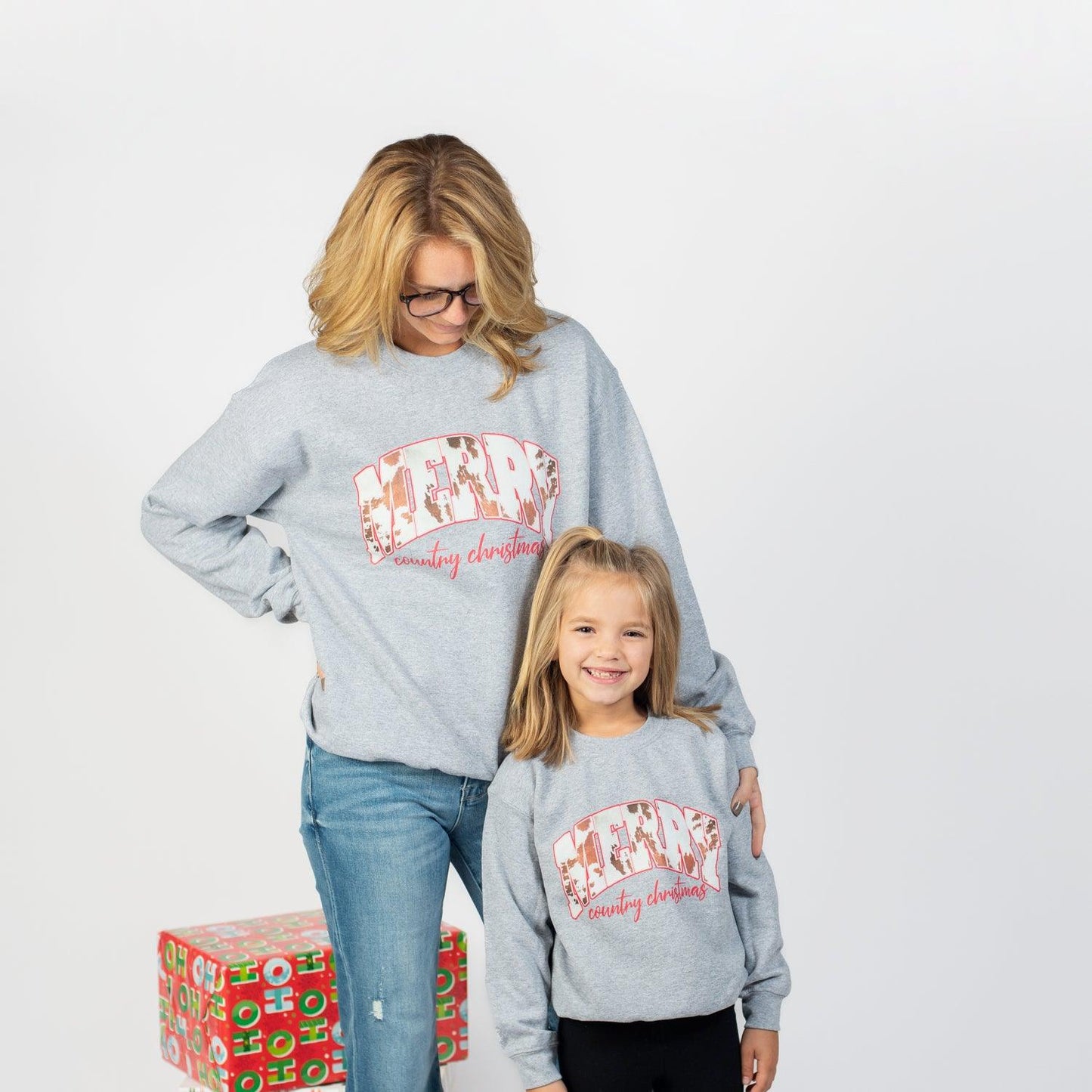 Merry Country Christmas Youth Grey Graphic Christmas Crewneck