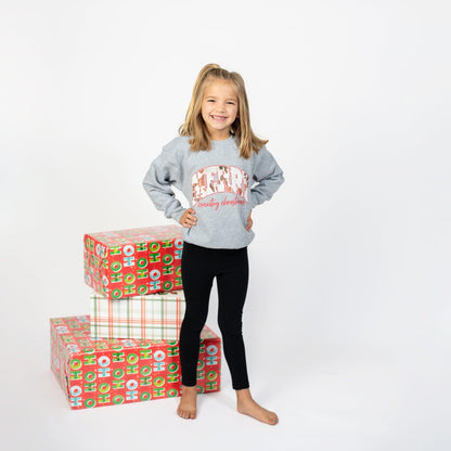 Merry Country Christmas Youth Grey Graphic Christmas Crewneck