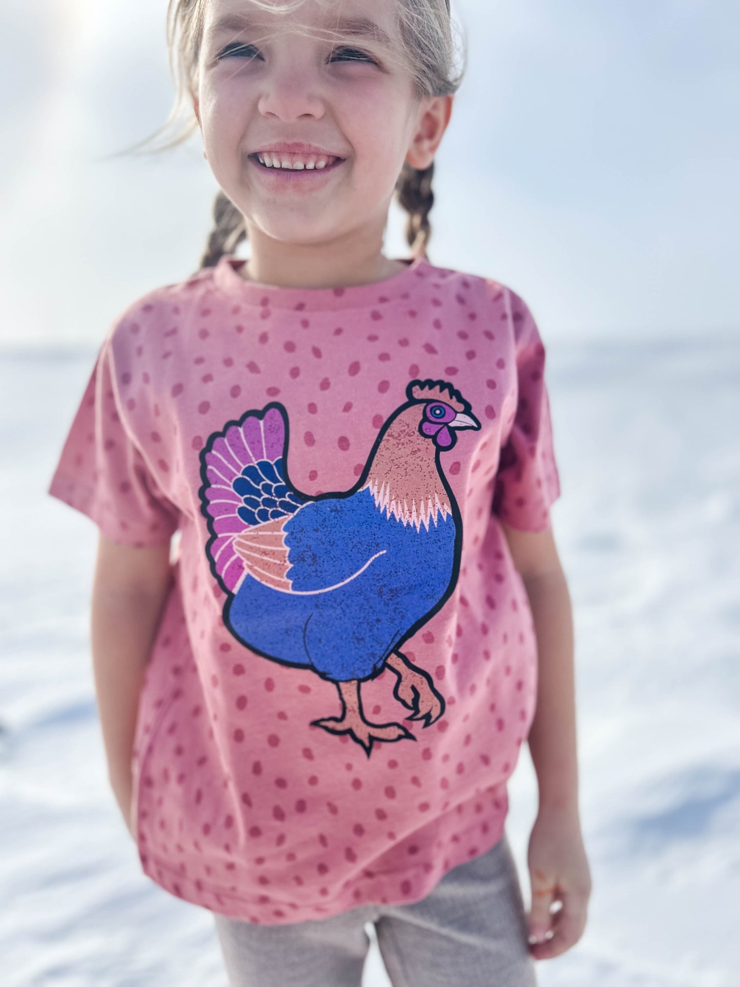 Kids Pink PolkaDot Retro Chicken Tee