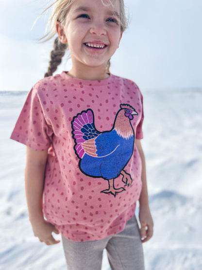 Kids Pink PolkaDot Retro Chicken Tee