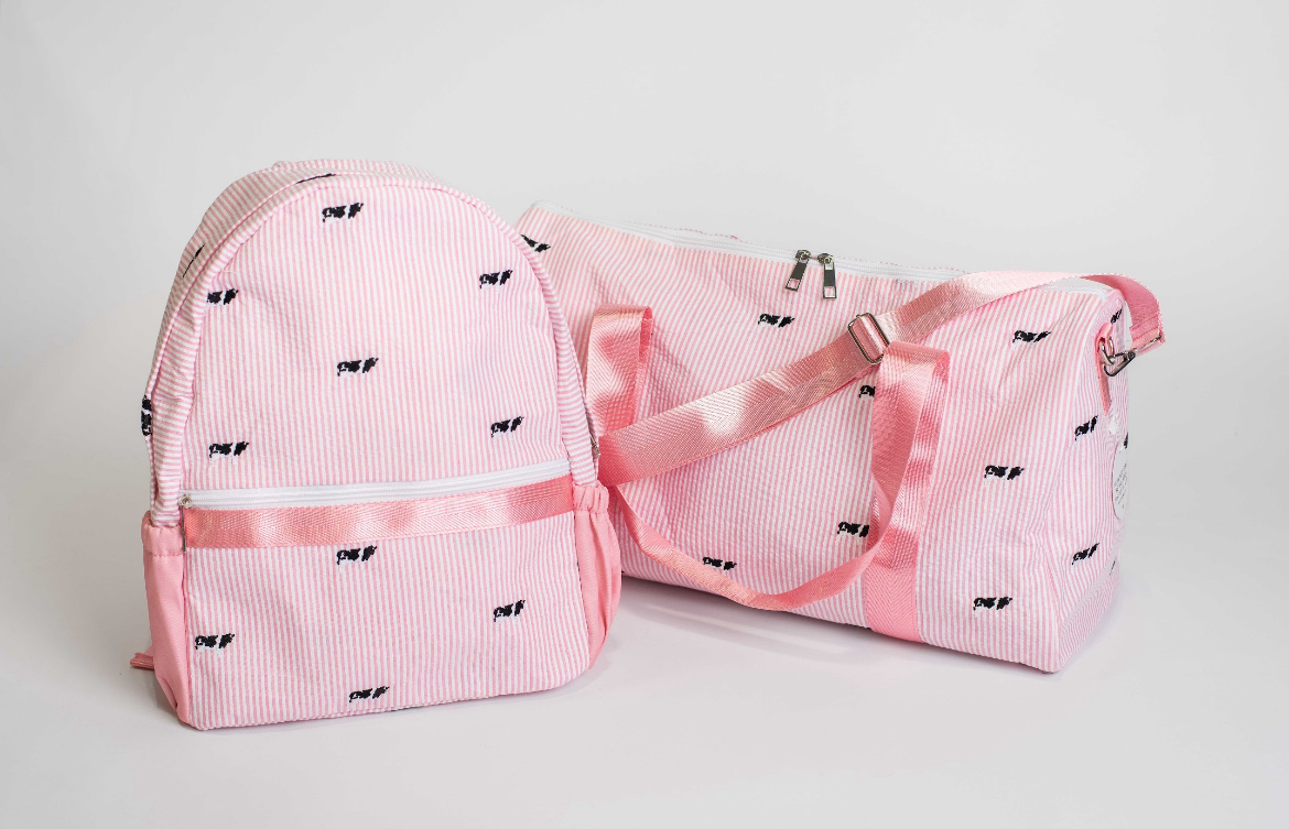 Pink Stripe Embroidered Duffle Bag