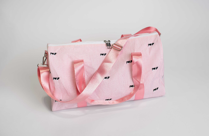 Pink Stripe Embroidered Duffle Bag