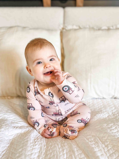 Pink Tractor Baby Pajamas