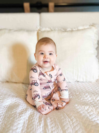 Pink Tractor Baby Pajamas