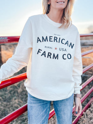 'Rural USA’ Ivory Ribbed Crew